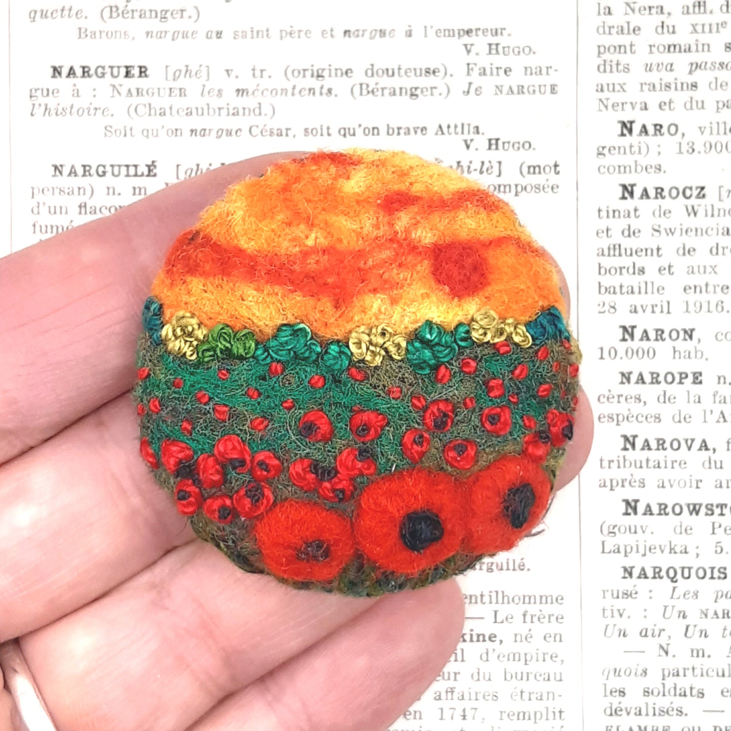 Broche Coquelicots en Feutrine Brodée
