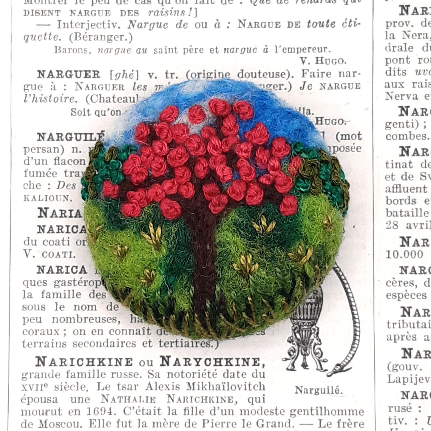 Broche Arbre Fleuri en Feutrine Brodée