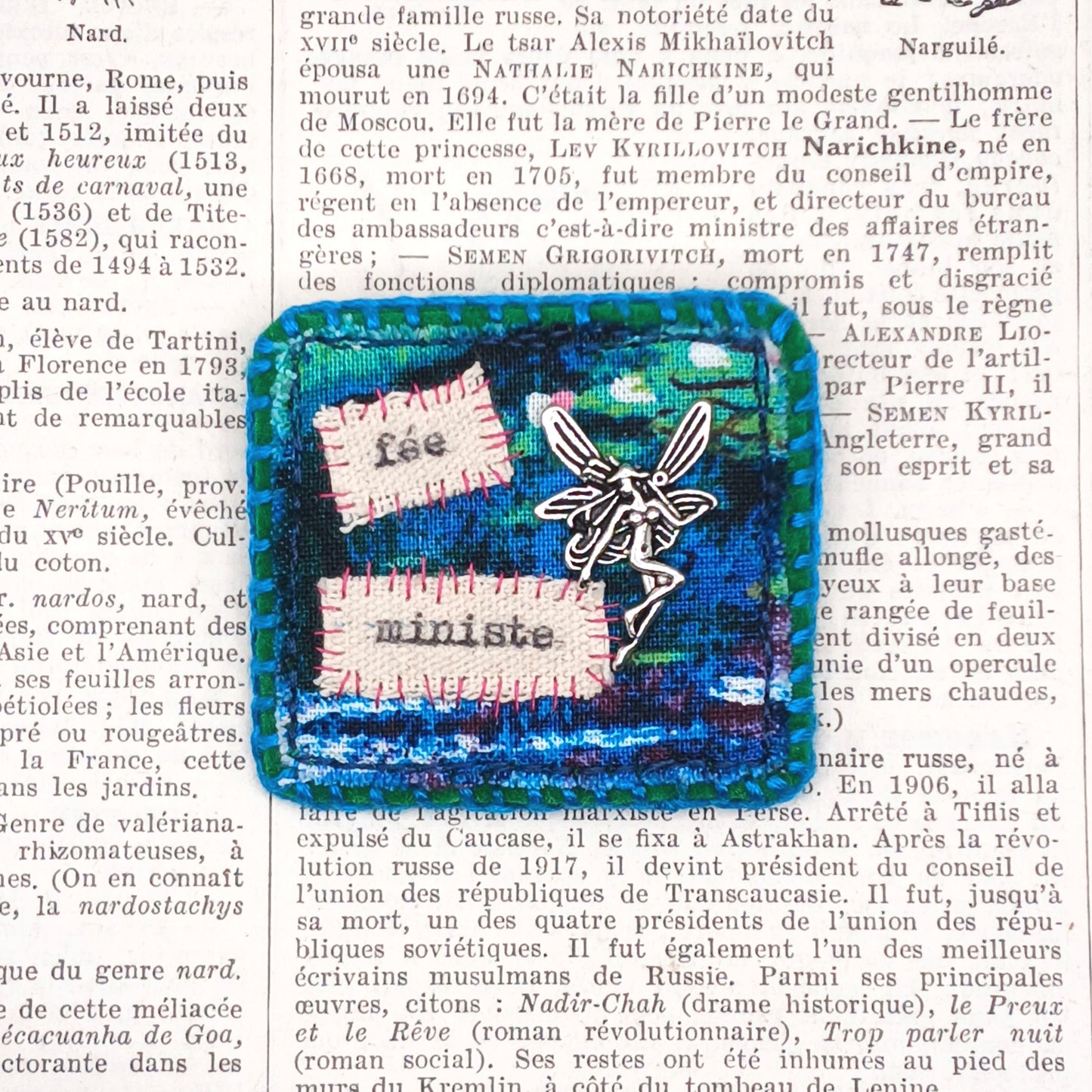 Broche Textile Poétique "fée ministe"