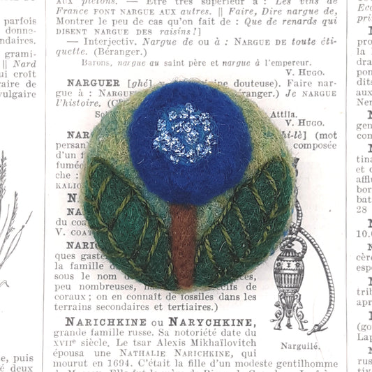Broche Fleur Bleue en Feutrine Brodée