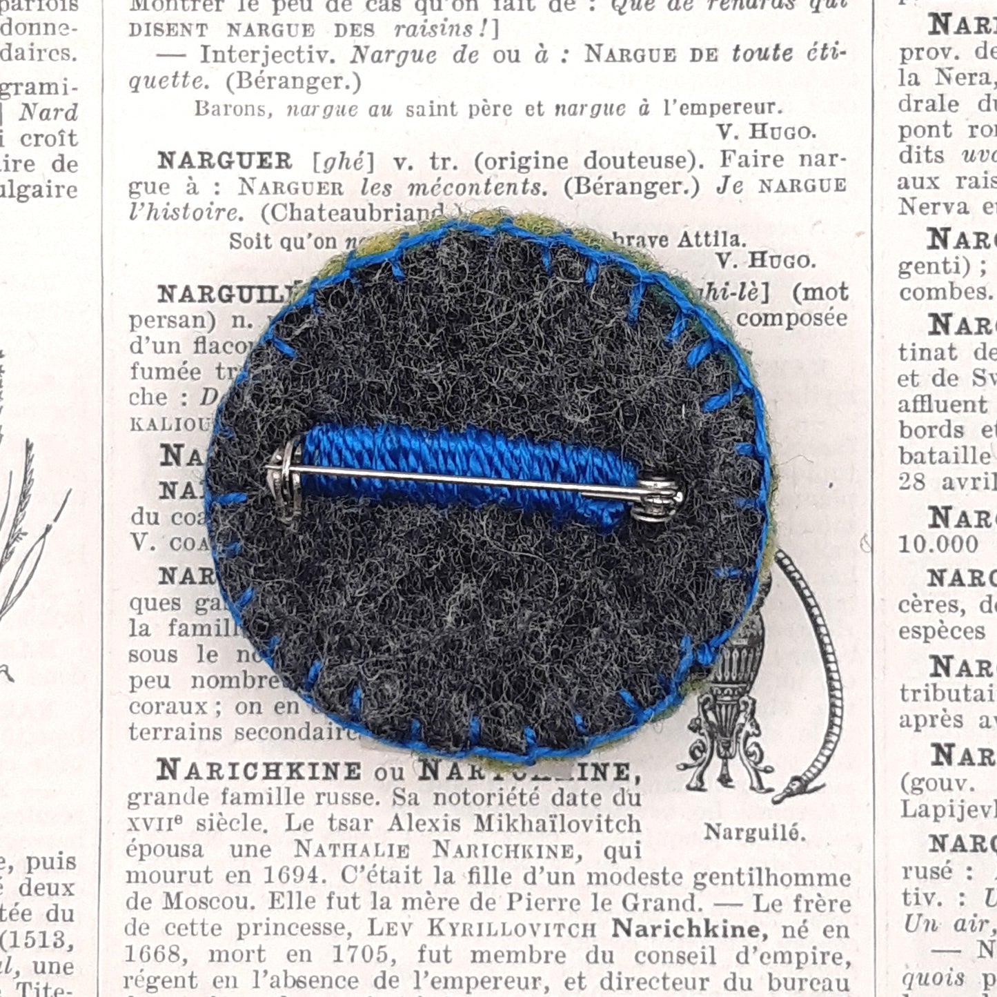 Broche Fleur Bleue en Feutrine Brodée