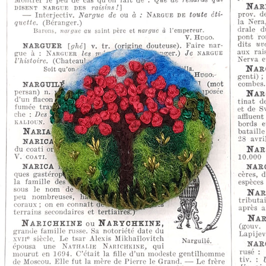 Broche Arbre Fleuri en Feutrine Brodée